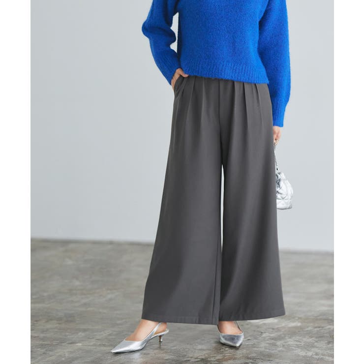 チャコール | 細見えタックワイドパンツ パンツ ワイド | Pierrot