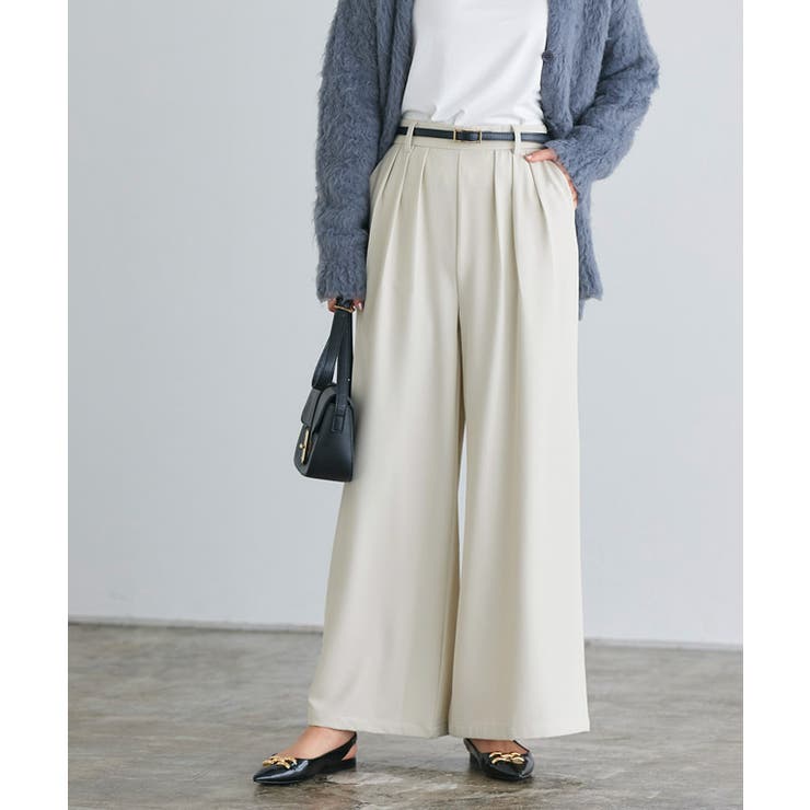 ライトグレージュ | 細見えタックワイドパンツ パンツ ワイド | Pierrot