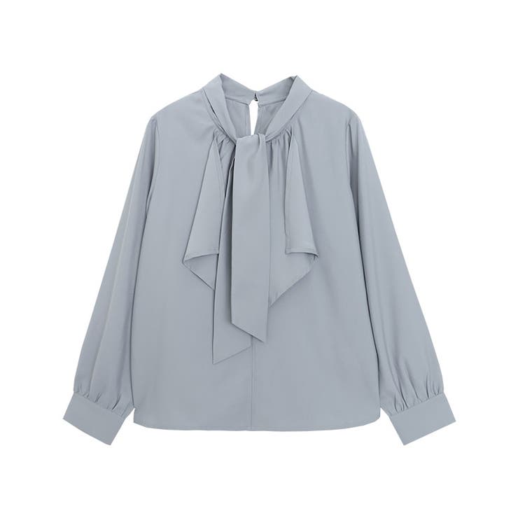 スモークブルー | ラッフルタイデザインブラウス ブラウス ラッフルタイ | Pierrot