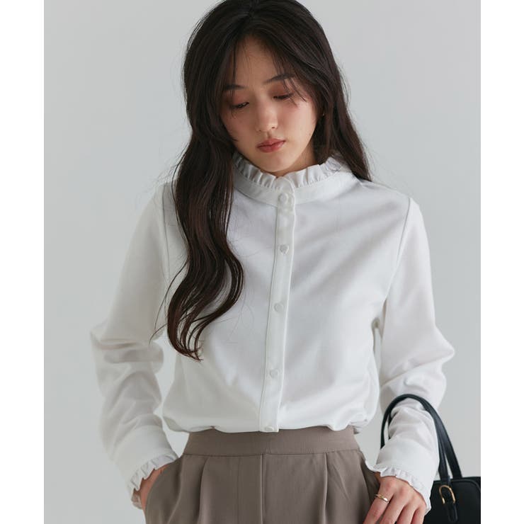 キャピタル裏起毛唐草模様のフリルブラウス キャピタル裏起毛唐草模様のフリルブラウス キャピタル裏起毛唐草模様