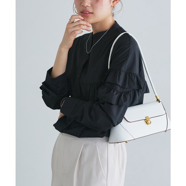 ブラック | フリルチュニックブラウス ブラウス チュニック丈 | Pierrot