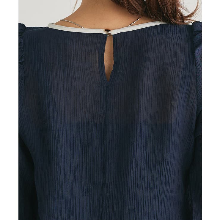 配色デザインシャーリングブラウス ブラウス サッカー素材 | Pierrot | 詳細画像7 