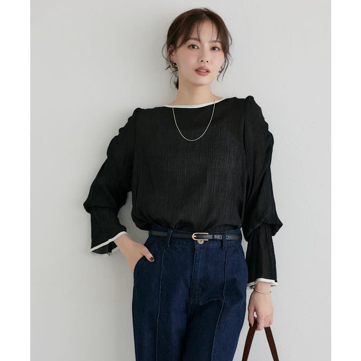 配色デザインシャーリングブラウス ブラウス サッカー素材 | Pierrot | 詳細画像17 