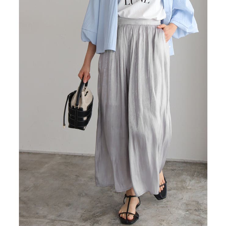 ライトグレー | シャイニーサテンワイドパンツ ワイドパンツ シャイニーサテン | Pierrot