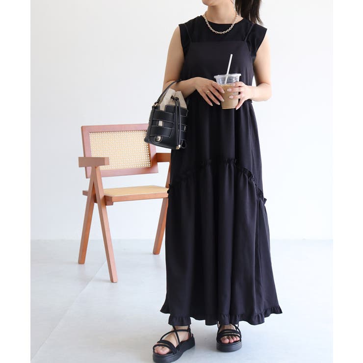 ブラック×ブラック | インナーセットティアードフリルキャミワンピース ワンピース キャミ | Pierrot