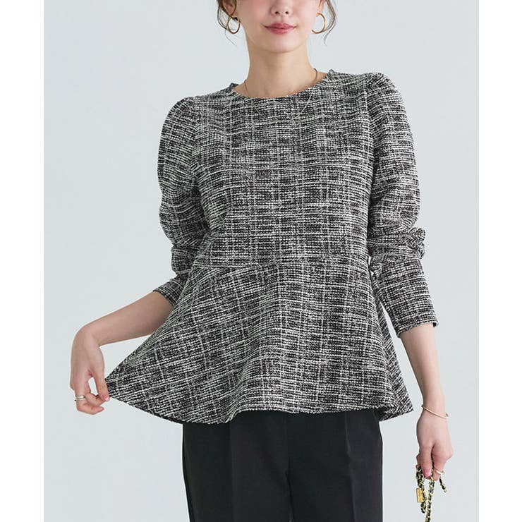 ブラック | ツイードペプラムカットソー カットソー ツイード | Pierrot