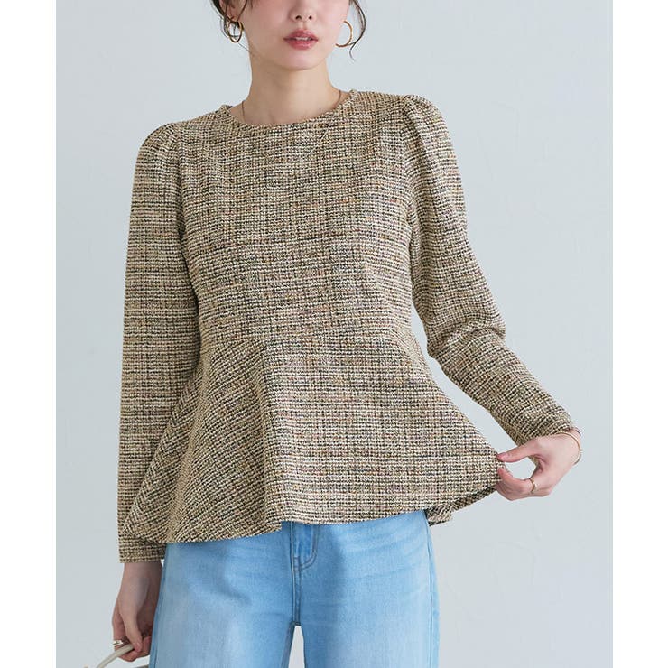 ベージュ | ツイードペプラムカットソー カットソー ツイード | Pierrot