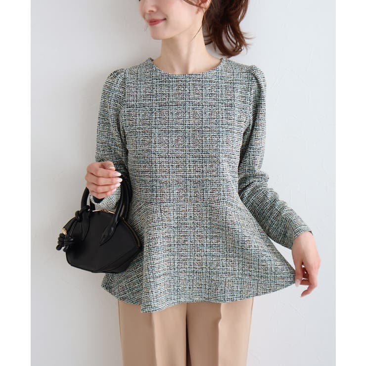 ブルー | ツイードペプラムカットソー カットソー ツイード | Pierrot