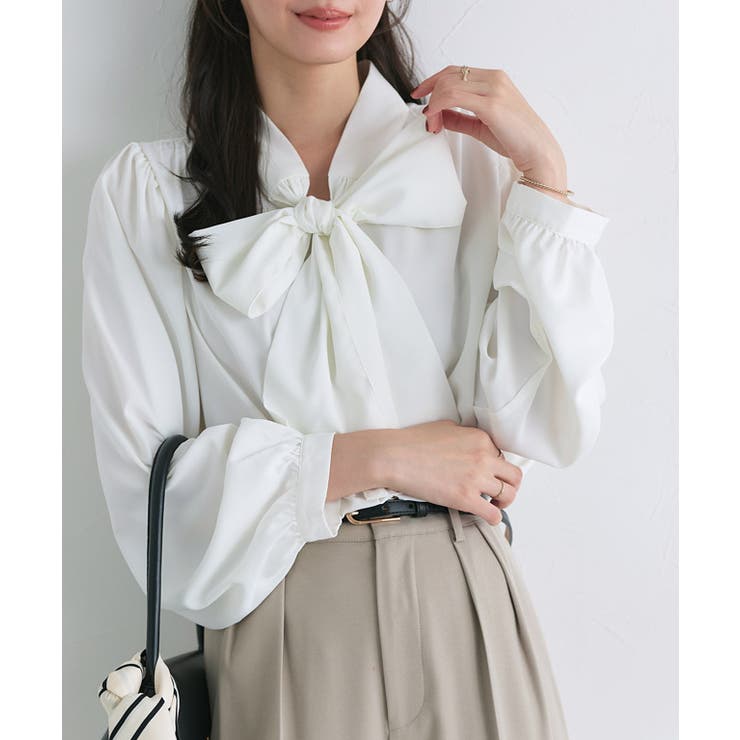 無地/オフホワイト | 柄が選べる2wayリボンギャザーブラウス ブラウス 2way | Pierrot