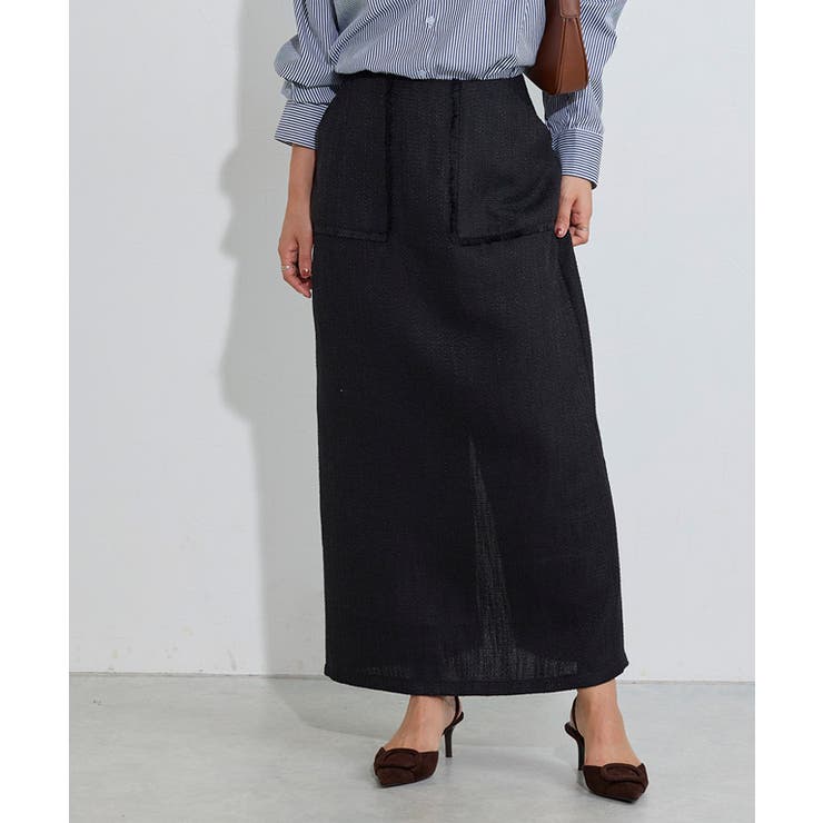 ブラック | フリンジポケットIラインツイードスカート スカート Iライン | Pierrot