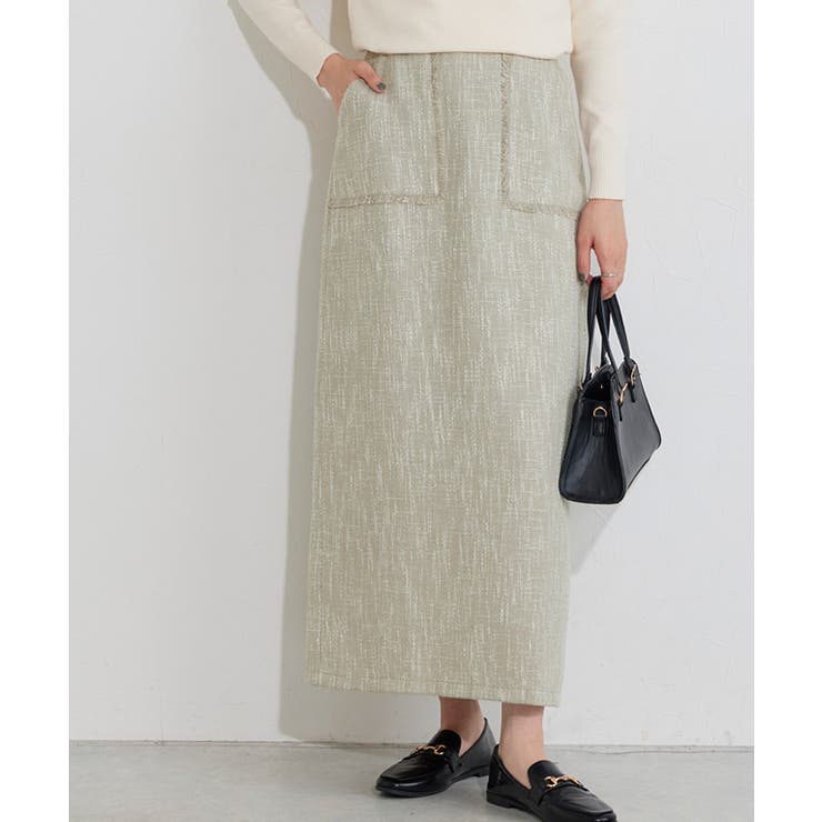 グレージュ | フリンジポケットIラインツイードスカート スカート Iライン | Pierrot