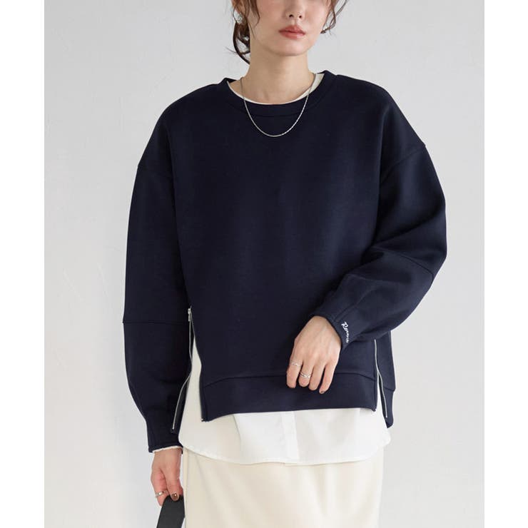 ネイビー | 【刺繍入り】サイドジップダンボールスウェット スウェット ダンボール素材 | Pierrot