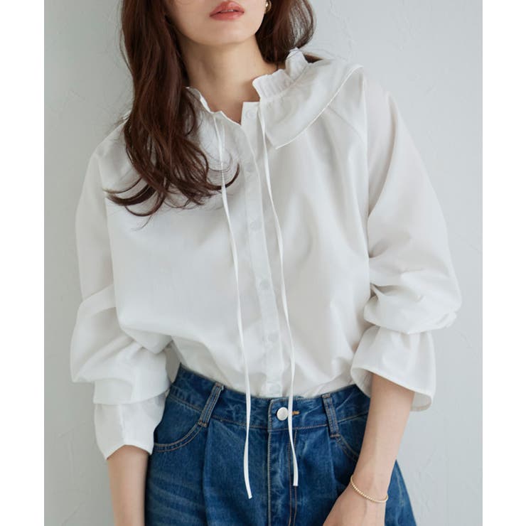 無地/オフホワイト | フリルカラーキャンディスリーブブラウス ブラウス キャンディスリーブ | Pierrot