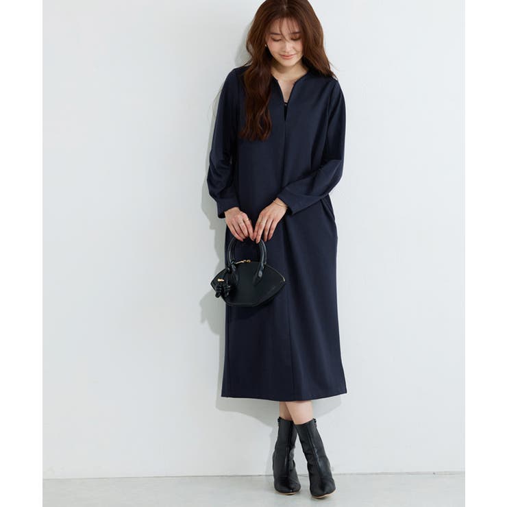 ネイビー | 2wayキーネックポンチワンピース ワンピース キーネック | Pierrot