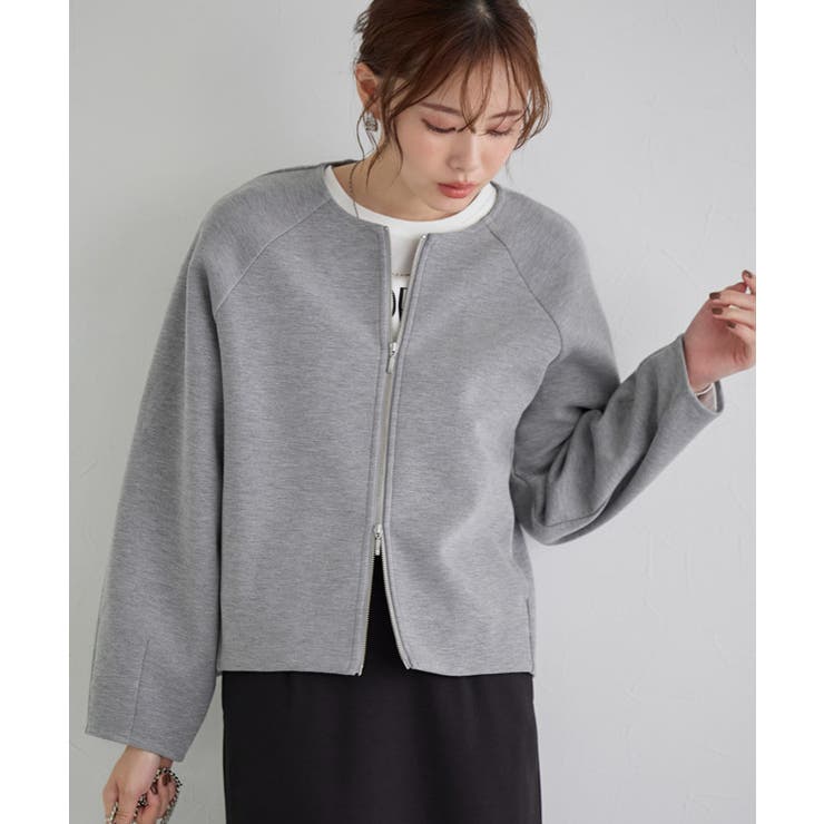 杢グレー | ノーカラーダンボールブルゾン ブルゾン ダンボール素材 | Pierrot