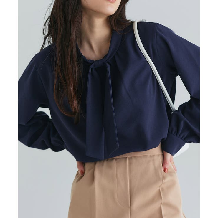 ネイビー | 裏微起毛タイパフブラウス ブラウス 裏微起毛 | Pierrot