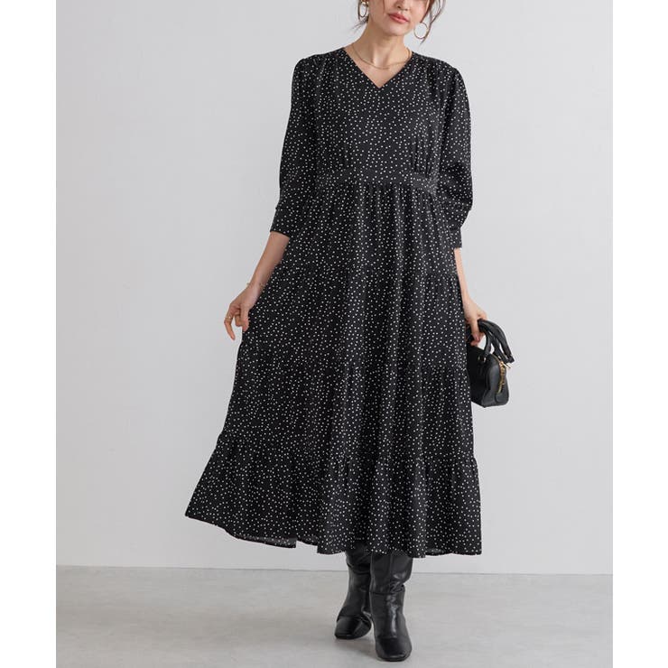 ブラック | ドットティアードワンピース ワンピース ドット柄 | Pierrot
