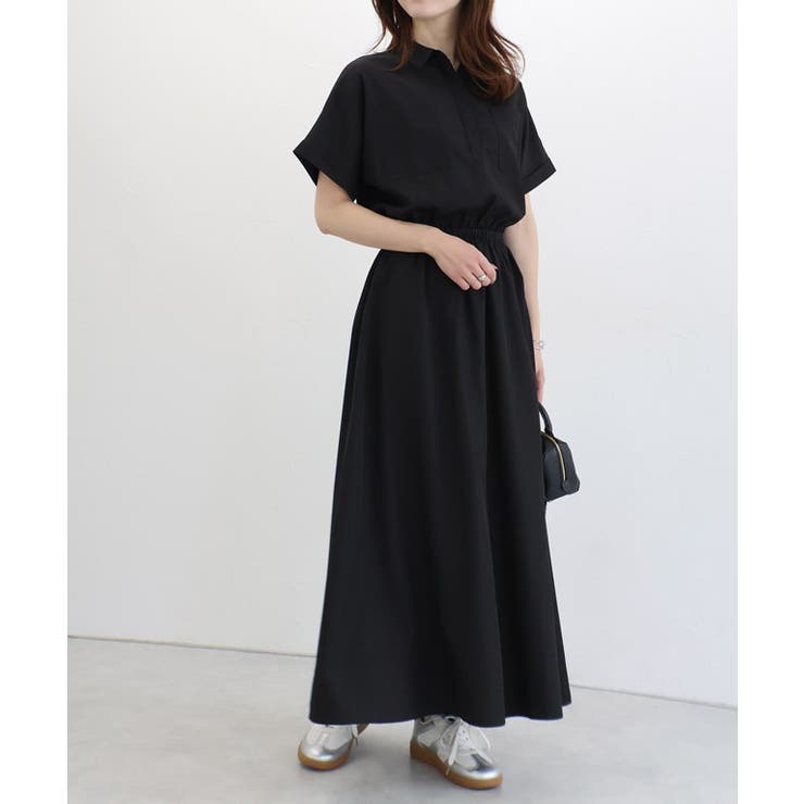 ブラック | スキッパーフレアワンピース 薄手 女性らしい | Pierrot