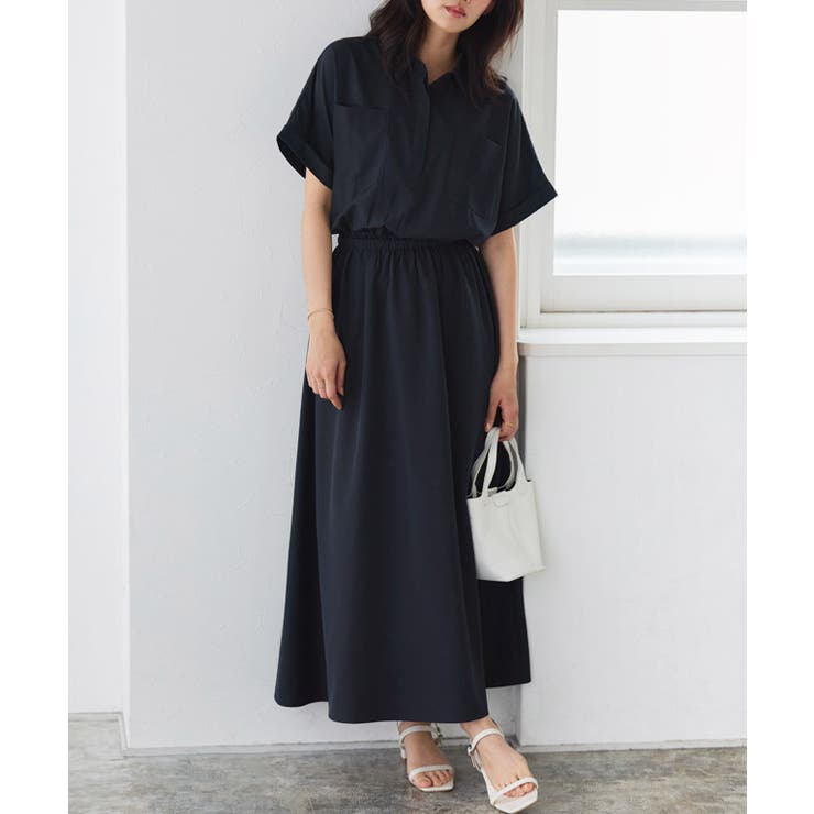 ネイビー | スキッパーフレアワンピース 薄手 女性らしい | Pierrot