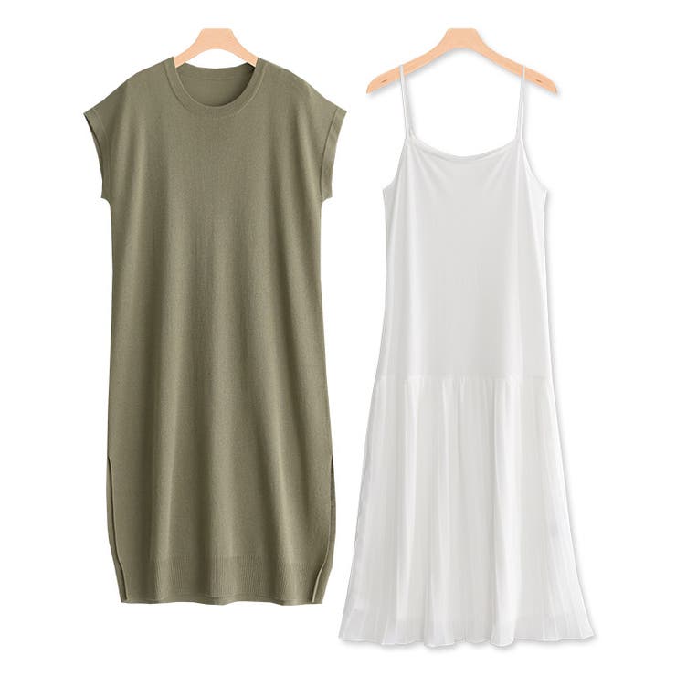 モカグレージュ | プリーツインナーセットロングニット ニット ロングニット ロング インナー付き | Pierrot