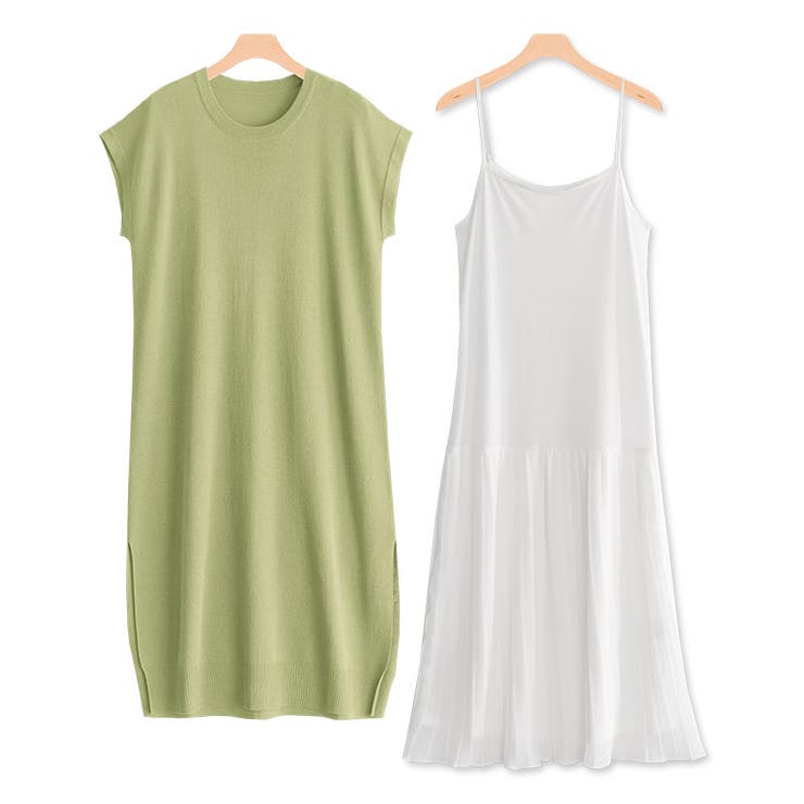 ピスタチオ | プリーツインナーセットロングニット ニット ロングニット ロング インナー付き | Pierrot