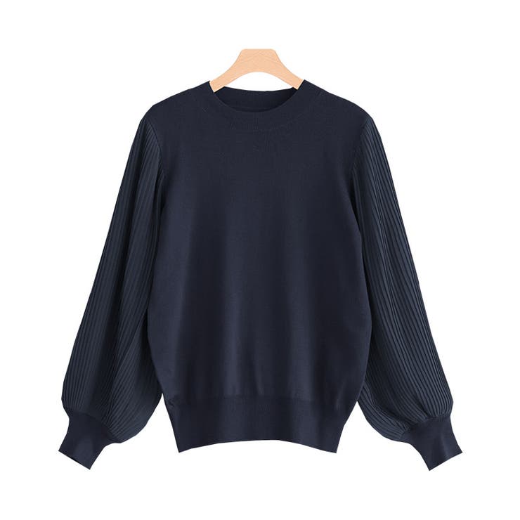 ダークネイビー | プリーツ袖ニット ☆ ニット プリーツ袖 プリーツ レーヨン混 シフォン | Pierrot