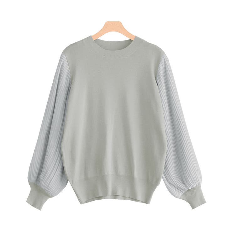 グレー | プリーツ袖ニット ☆ ニット プリーツ袖 プリーツ レーヨン混 シフォン | Pierrot