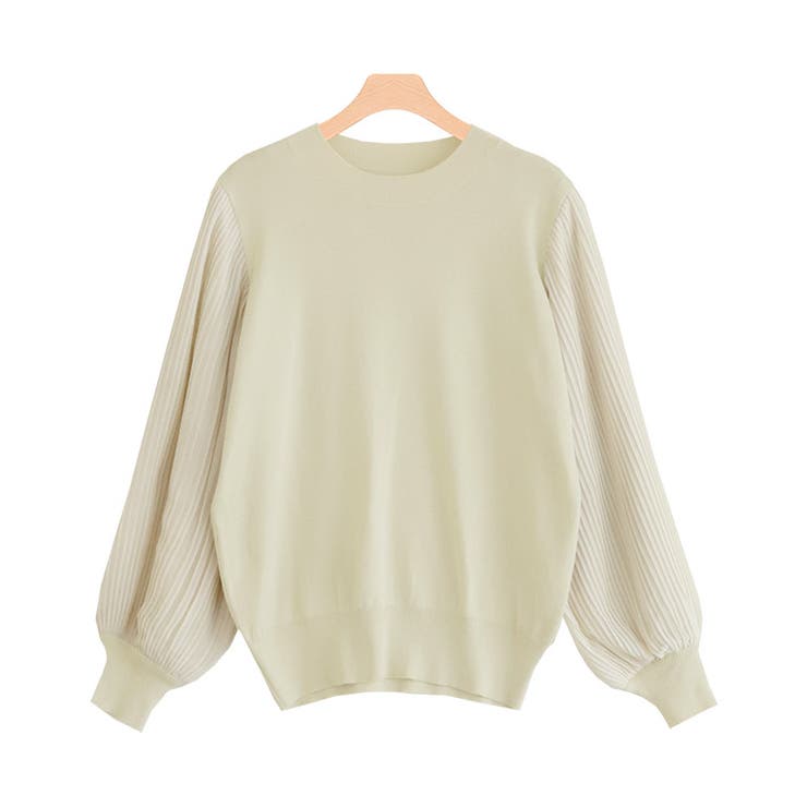 オフホワイト | プリーツ袖ニット ☆ ニット プリーツ袖 プリーツ レーヨン混 シフォン | Pierrot