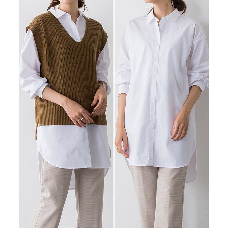 ニットベスト×ロングシャツセット ブラウス シャツ ベスト ニット [品番：PRTW0003115]｜Pierrot（ピエロ）のレディースファッション通販｜SHOPLIST（ショップリスト）