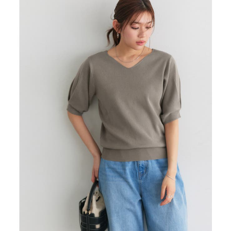2wayパフハーフスリーブニット ニット 5分丈[品番：PRTW0004121