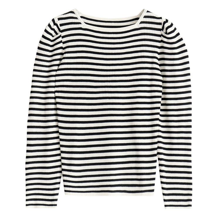 アイボリー×ブラック | 選べるパワーショルダーリブニット ニット セーター | Pierrot