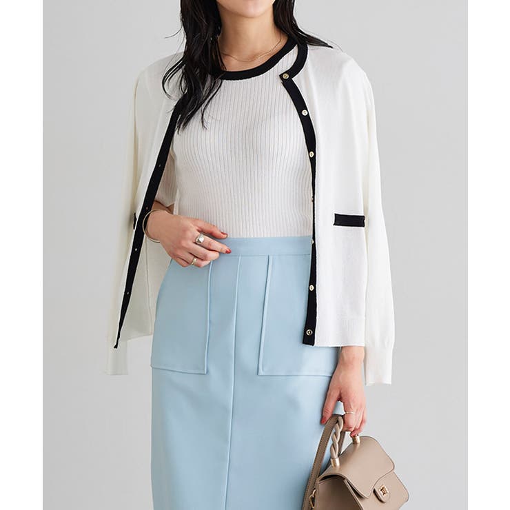 配色/オフホワイト | ゴールドボタンアンサンブルニット 春 アンサンブルニット | Pierrot