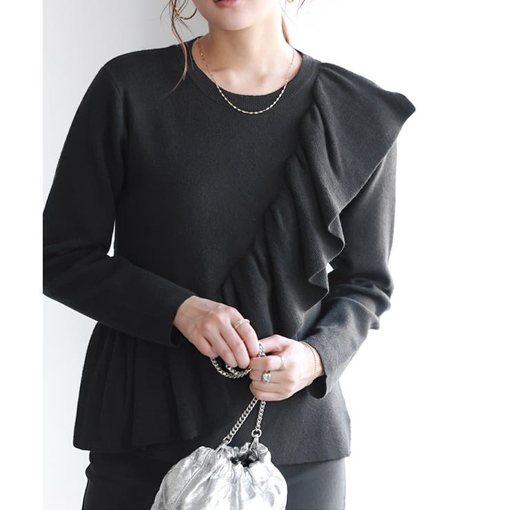 ブラック | ラッフルデザインニット ラッフル ニット | Pierrot