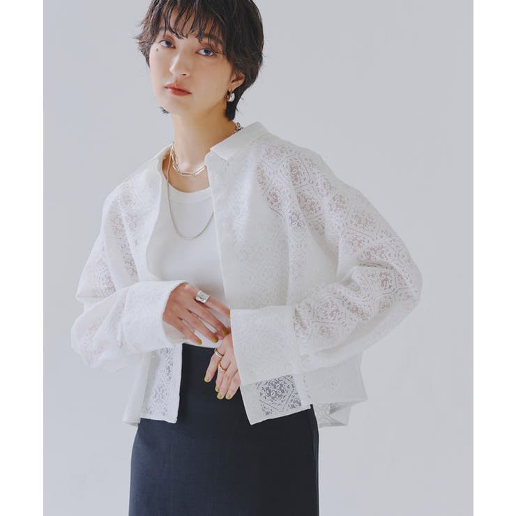 オフホワイト | [RASW]レースクロップドワイドシャツ シャツ クロップド丈 | Pierrot