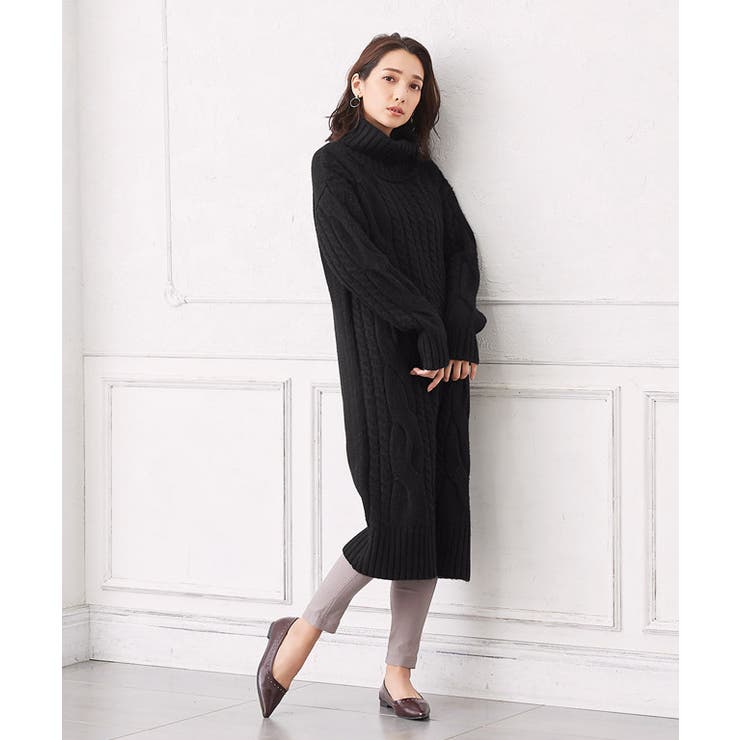 ウール混ケーブルニットワンピース ワンピース ケーブルニット