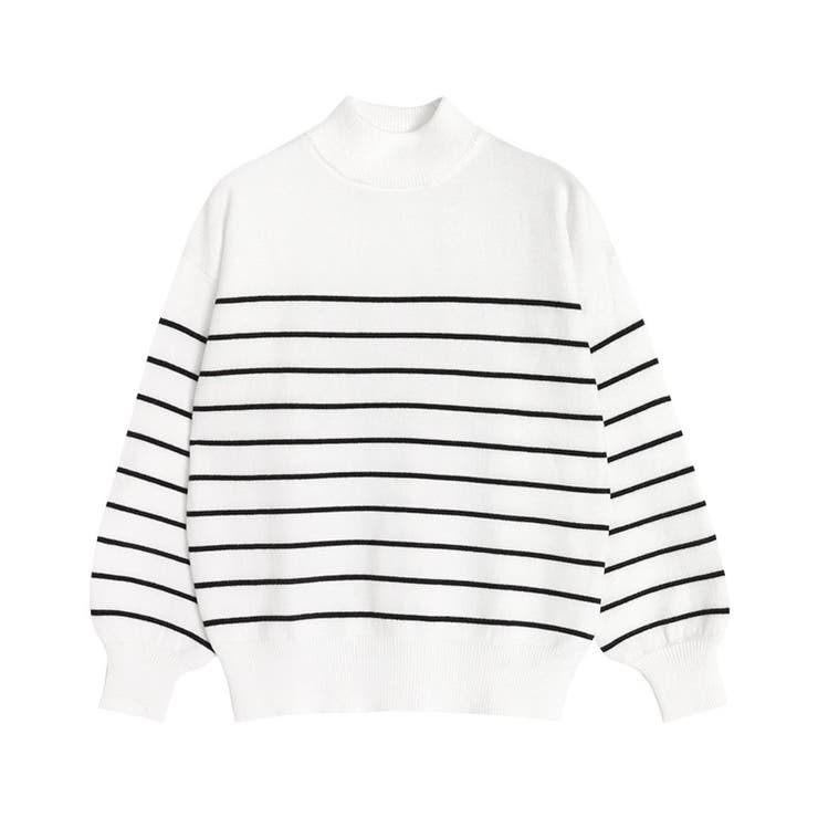 オフホワイト×ブラック | もっちりカシミヤタッチ ボリュームスリーブニット カシミア | Pierrot