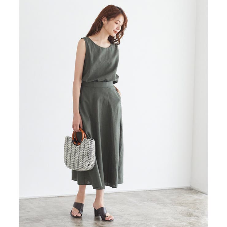 綿麻フレアスカートセットアップ ノースリーブ タンク タンクトップ トップス | Pierrot | 詳細画像3 
