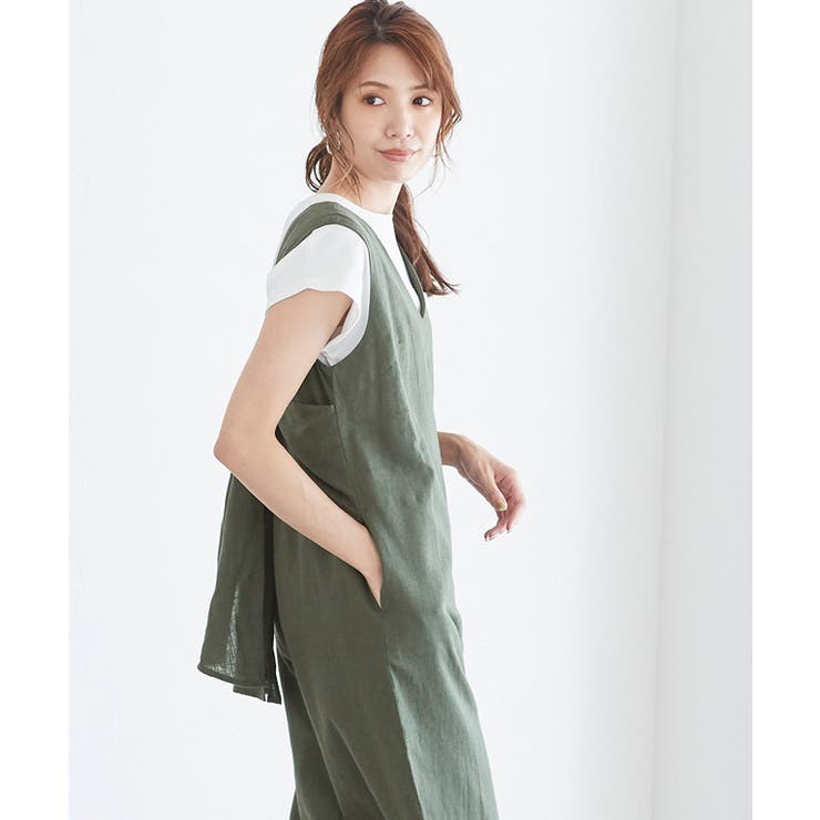 バックリボン 綿麻 オールインワンバックリボン 綿 麻 綿麻 洗濯 洗える | Pierrot | 詳細画像5 