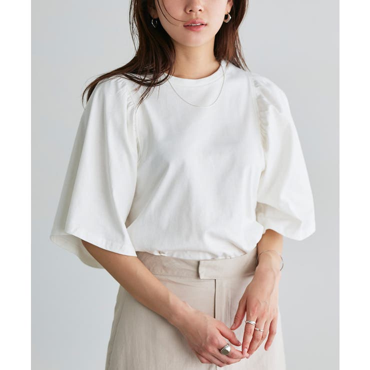 オフホワイト | ギャザースリーブTシャツ Tシャツ カットソー | Pierrot