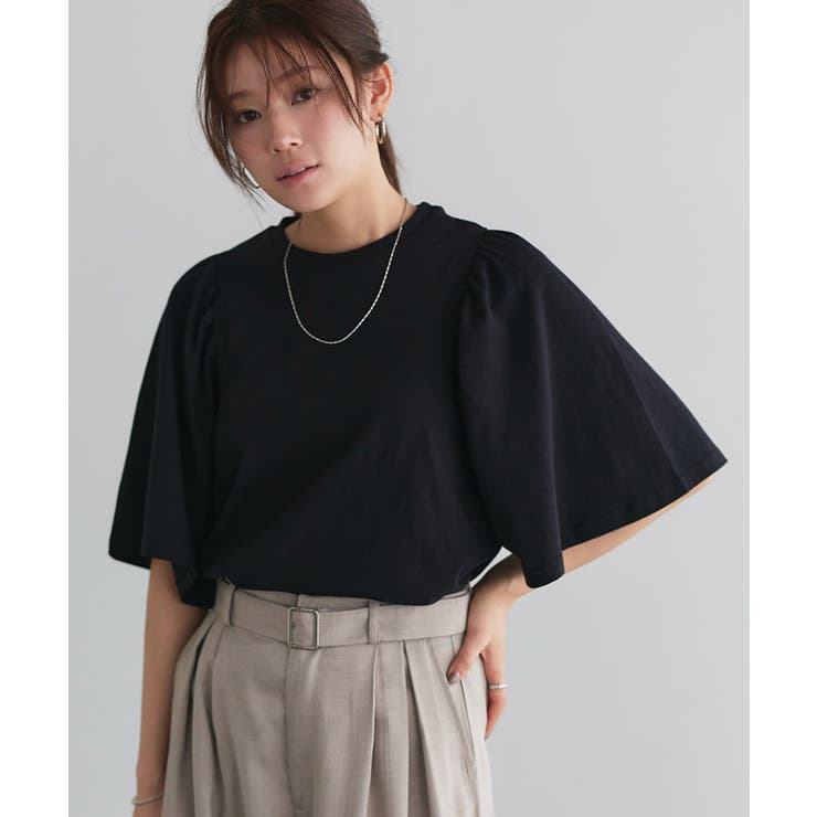 ブラック | ギャザースリーブTシャツ Tシャツ カットソー | Pierrot