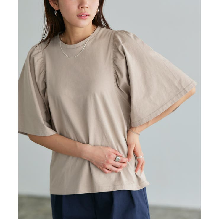 サンドベージュ | ギャザースリーブTシャツ Tシャツ カットソー | Pierrot