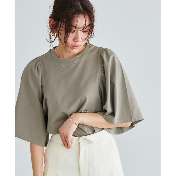 モカグレー | ギャザースリーブTシャツ Tシャツ カットソー | Pierrot