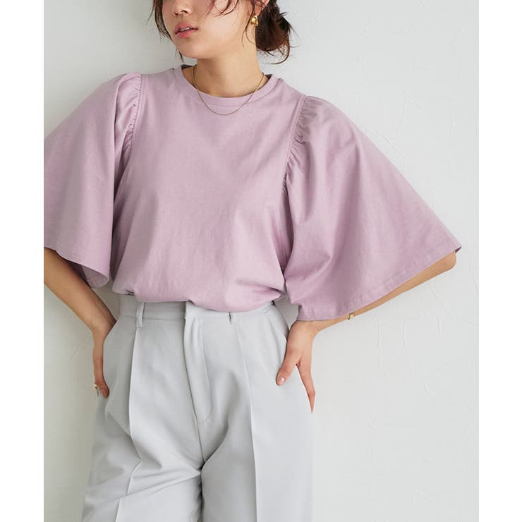 ライトピンク | ギャザースリーブTシャツ Tシャツ カットソー | Pierrot
