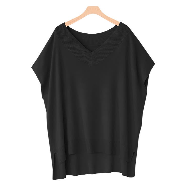 ブラック | Vネックルーズニットベスト ベスト Vネック | Pierrot