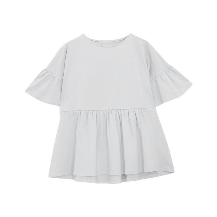 ライトグレー | 綿100％ ギャザーフリルスリーブTシャツ Tシャツ | Pierrot