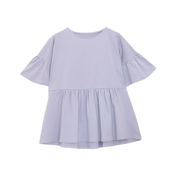 グレーラベンダー | 綿100％ ギャザーフリルスリーブTシャツ Tシャツ | Pierrot