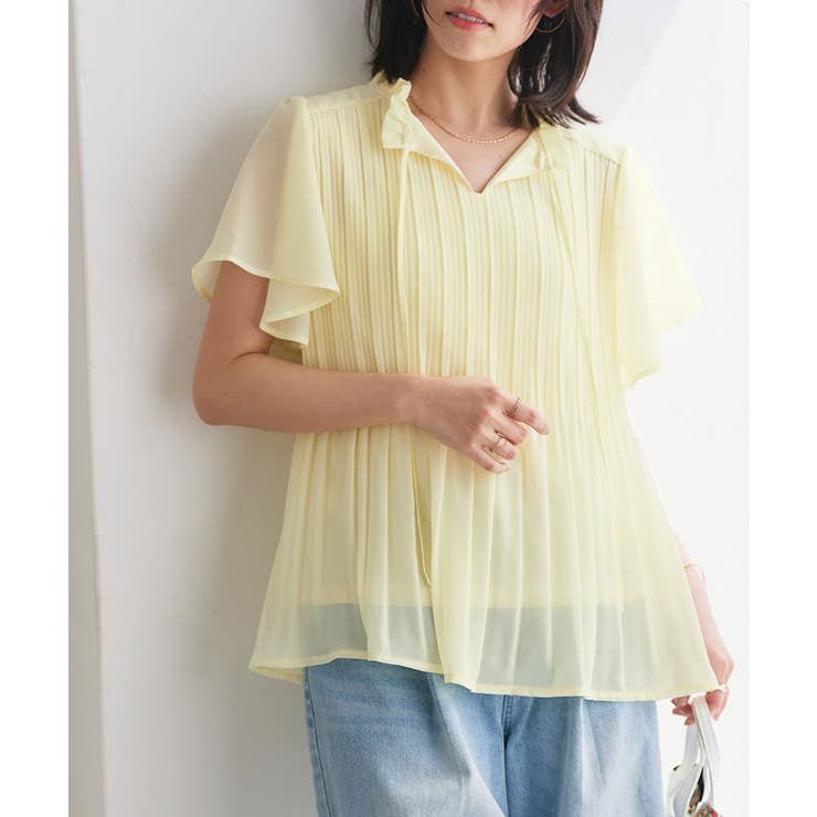 イエロー | フレアスリーブプリーツブラウス ブラウス シフォン | Pierrot