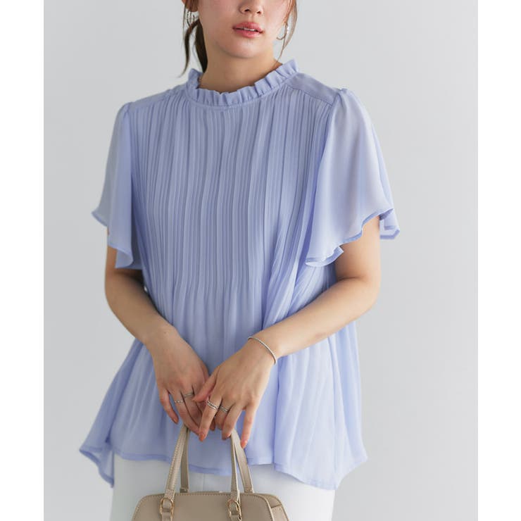 ブルー | フレアスリーブプリーツブラウス ブラウス シフォン | Pierrot