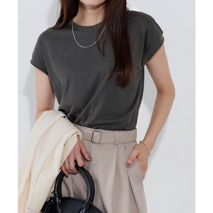 チャコール | ネックが選べる綿100%フレンチスリーブベーシックTシャツ Ｔシャツ フレンチ | Pierrot