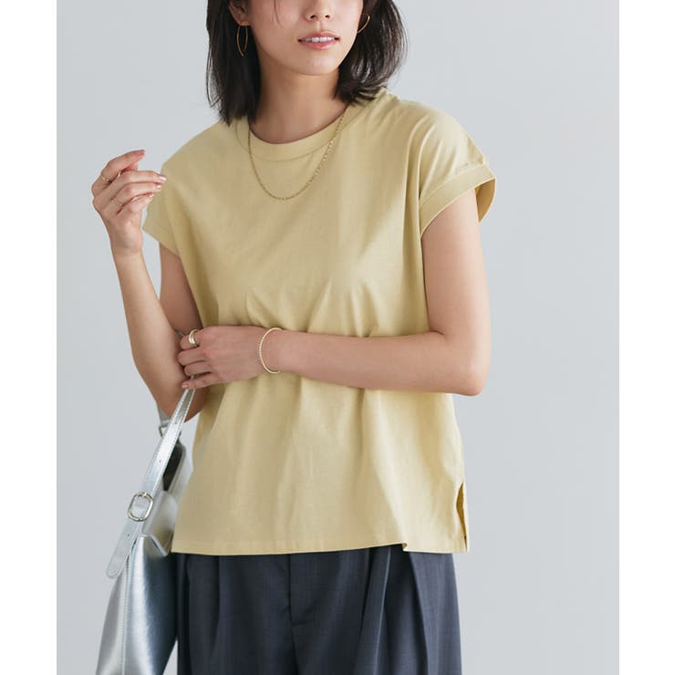 クリームイエロー | ネックが選べる綿100%フレンチスリーブベーシックTシャツ Ｔシャツ フレンチ | Pierrot